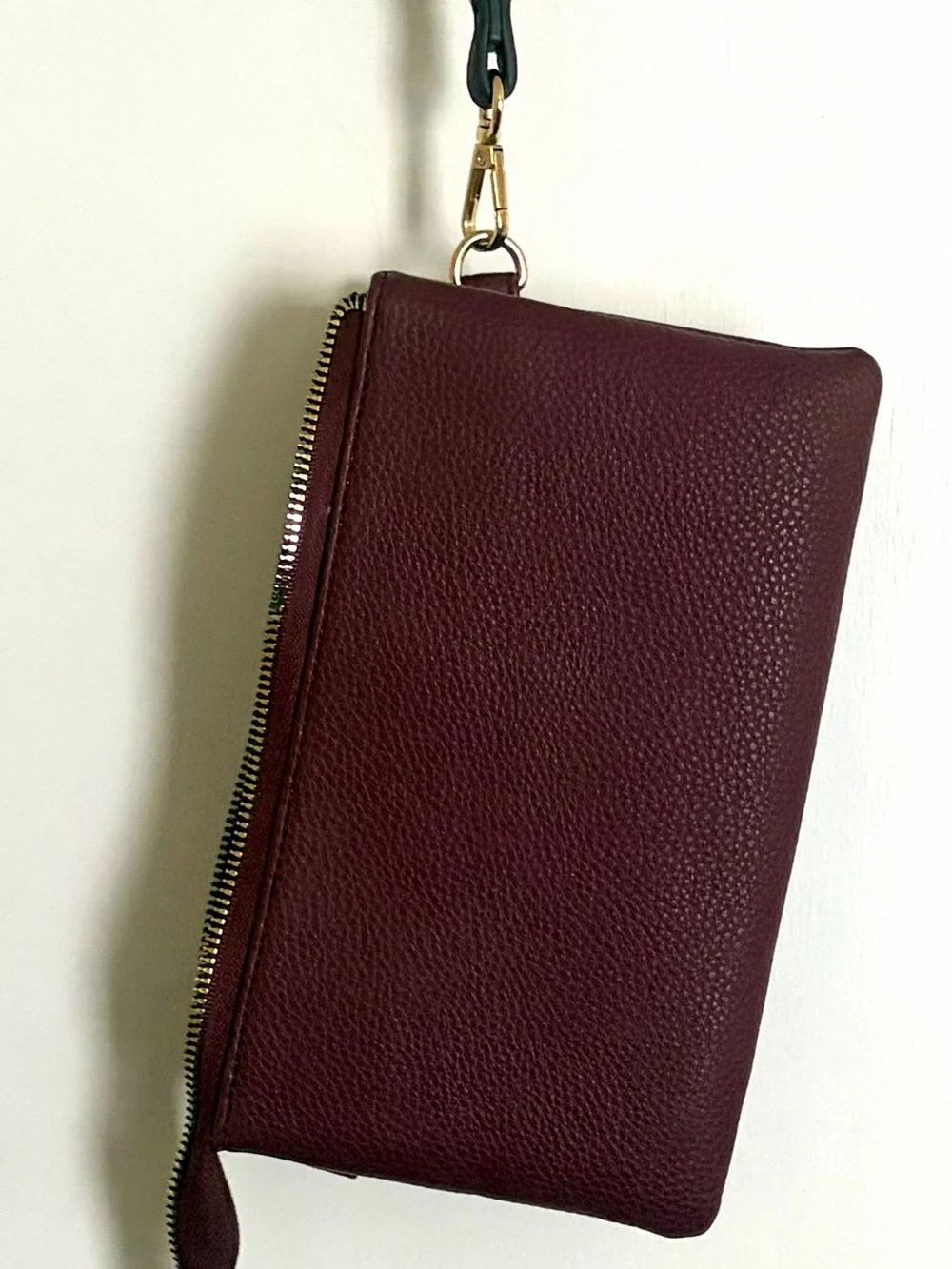 Nanette Lepore Wine Pebbled Leather Wristlet with Gold Hardware